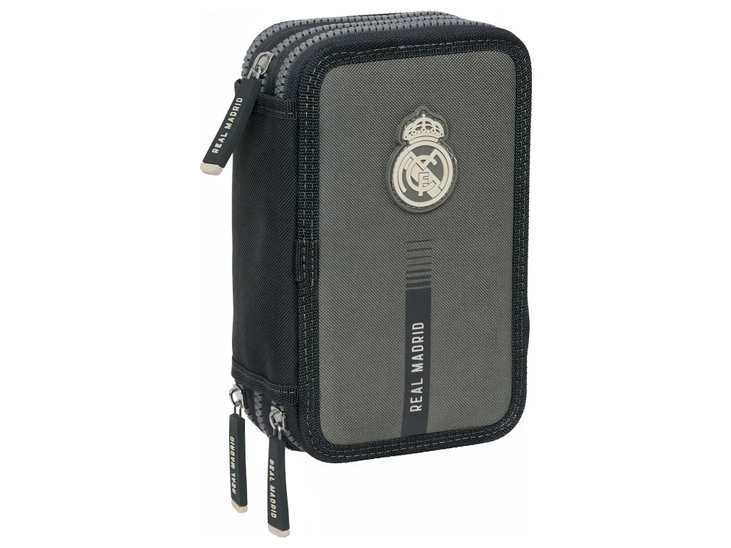 Školský peračník Real Madrid FC, šedý, trojposchodový, vybavený 