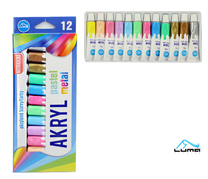 Farby akrylové METAL + PASTEL sada LUMA 12 farieb 12ml