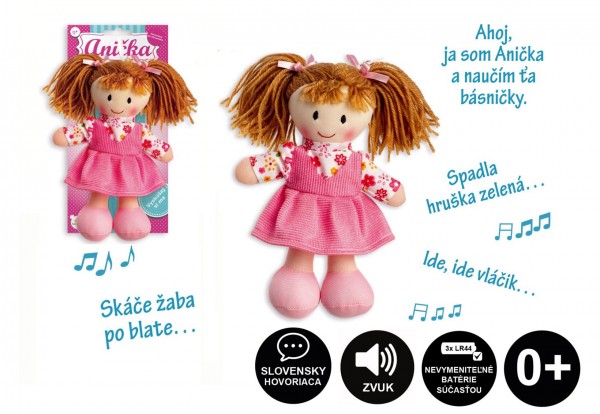  Bábika Anička handrová plyš 20cm slovensky hovoriaca na karte