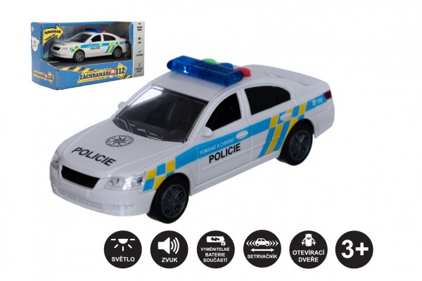  Auto polícia plast 15cm na batérie so zvukom so svetlom na zotrvačník v krabici 20x11x9cm