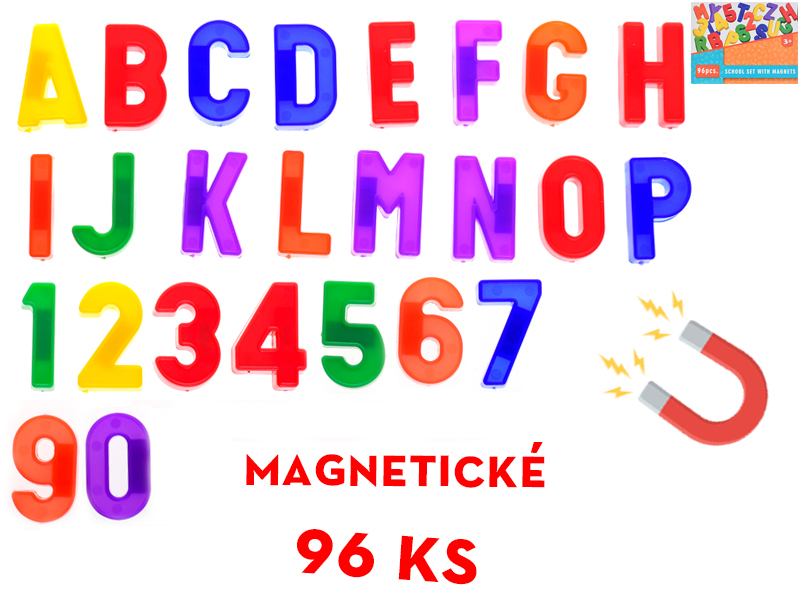 Magnety písmená a číslice 96ks v krabičke