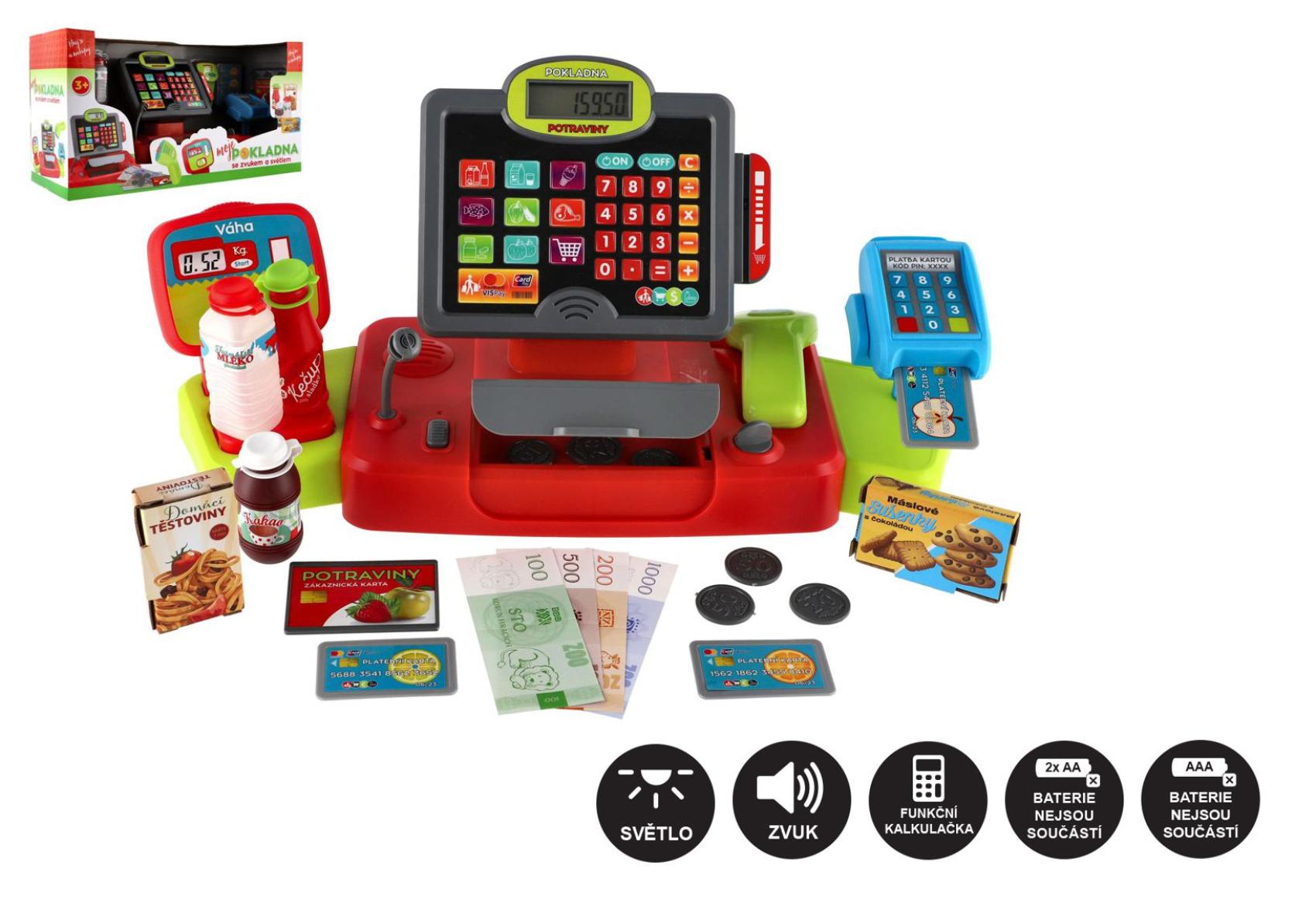 Pokladňa veľká digitálny plast na batérie so zvukom so svetlom 