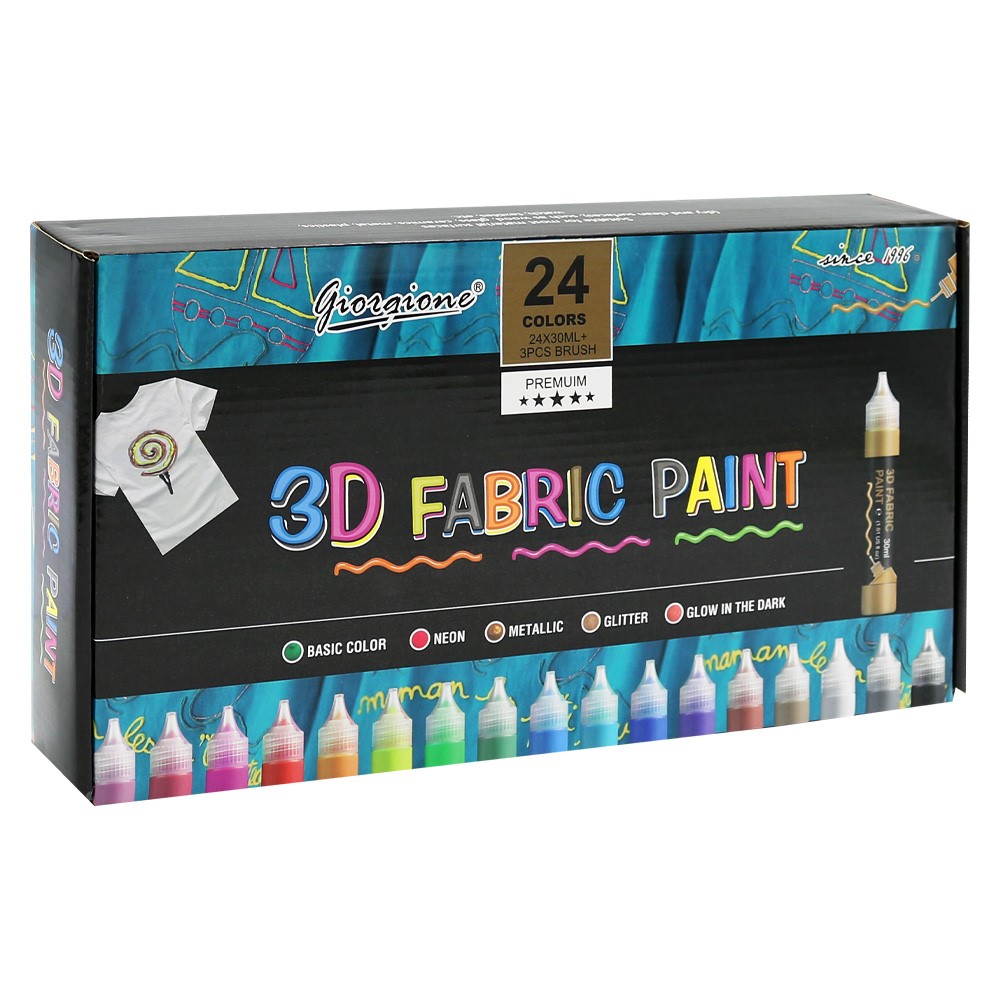 3D farby na textil 30 ml / 24 farieb + 3 štetce