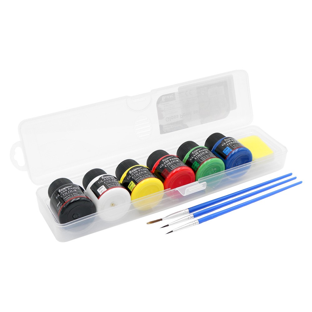 Farby na sklo 25 ml, sada 6 farieb + štetce v plast. boxe